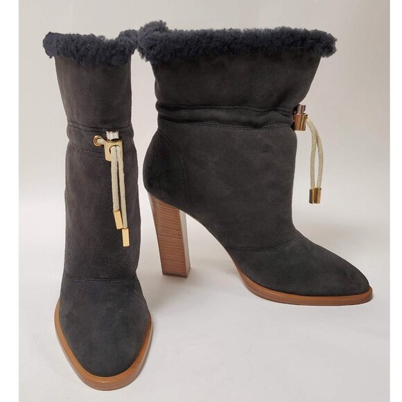 CHLOE ANKLE BOOTS DRAWSTRING SHEEPSKIN FOLD OVER BOOTIES sz 40 9.5 - Picture 3 of 11